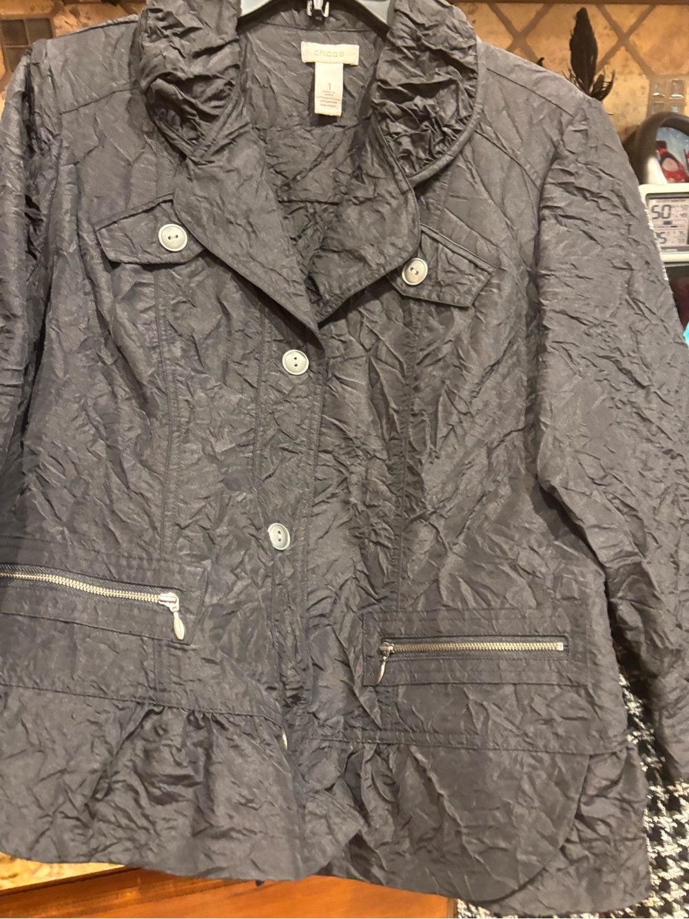Chico's Crinkled Black Utility Jacket